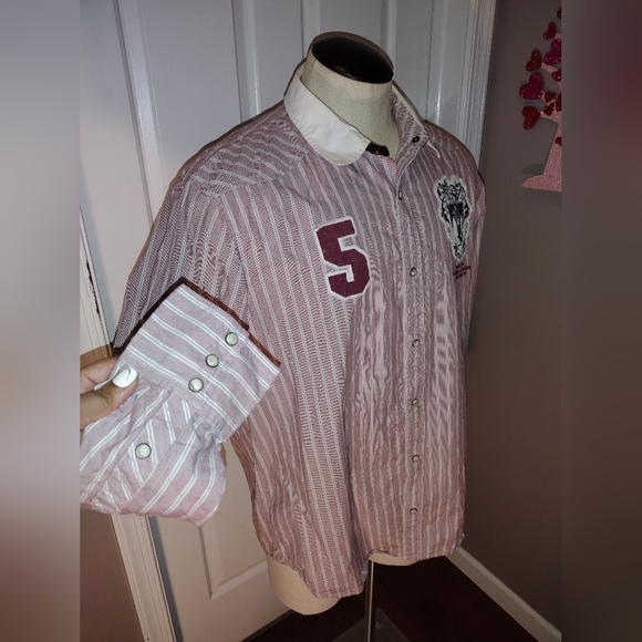 American Rag MEN'S Red/White Striped Pearl Snap Button Long Sleeve Shirt Sz XXL - Picture 5 of 8